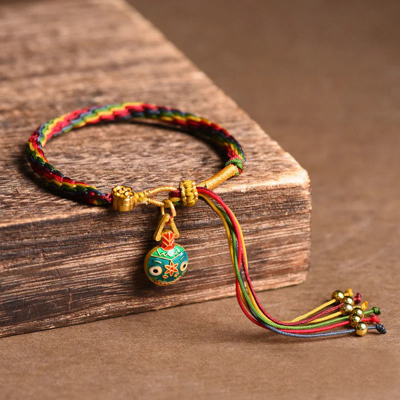 Buddha Stones Tibet Gold Swallowing Beast Family Luck Knot Braid Colorful String Bracelet