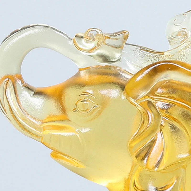 Buddha Stones Yellow Liuli Crystal Elephant Trunk Up Down Design Strength Home Decoration
