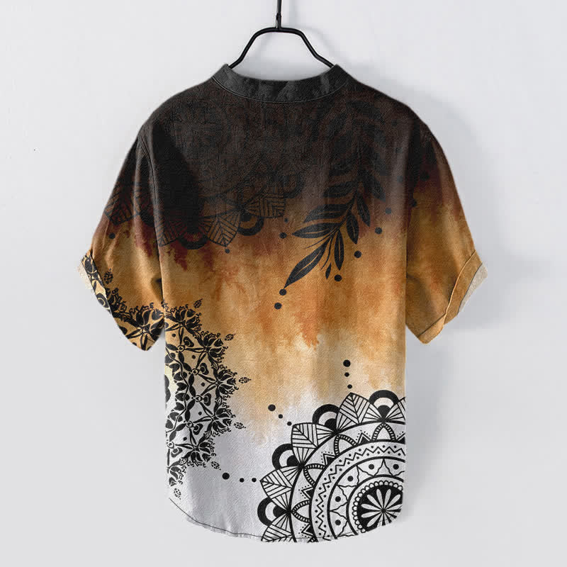 Buddha Stones Cotton Mandala Pattern Men's Short Sleeve Half Button Shirt