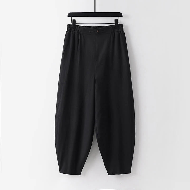 Buddha Stones Summer Plain Straight Leg Men's Cotton Linen Ankle-Length Pants With Pockets
