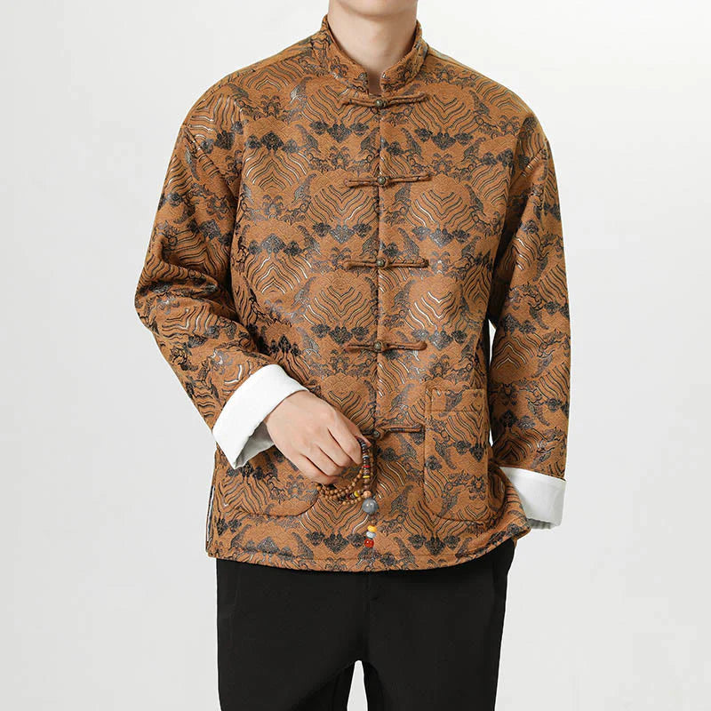 Buddha Stones Frog-Button Chinese Tang Suit Wave Shape Long Shirt Men Jacket Clothing (Extra 30% Off | USE CODE: FS30)