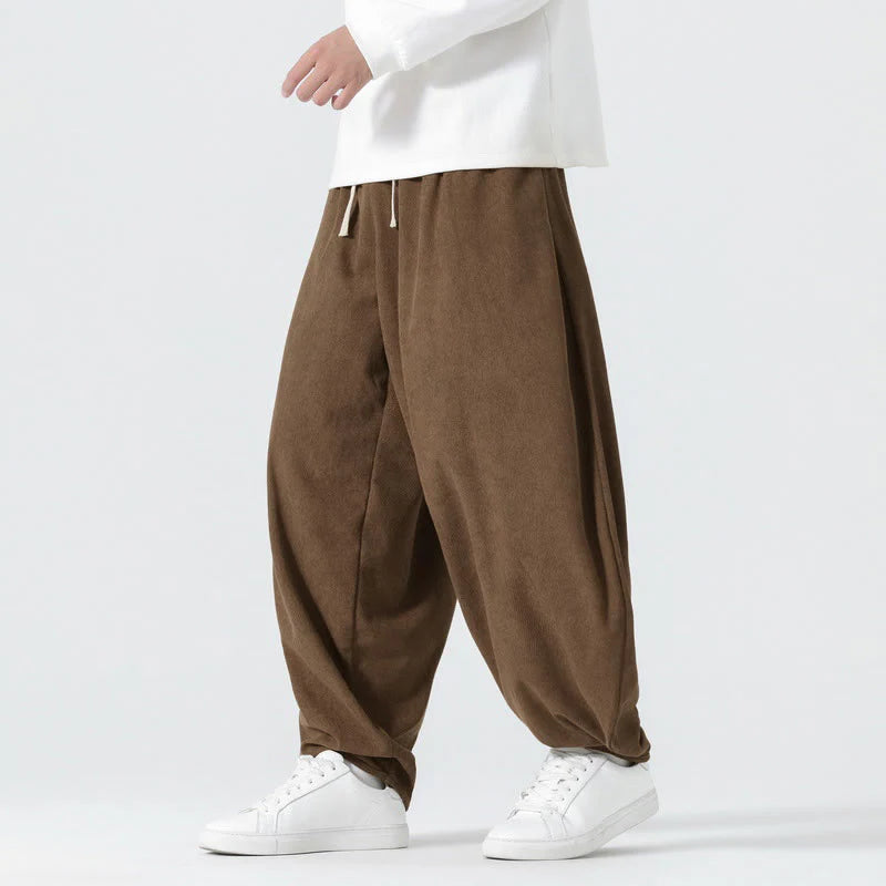 Buddha Stones Fall Solid Color Corduroy Men's Harem Pants With Pockets