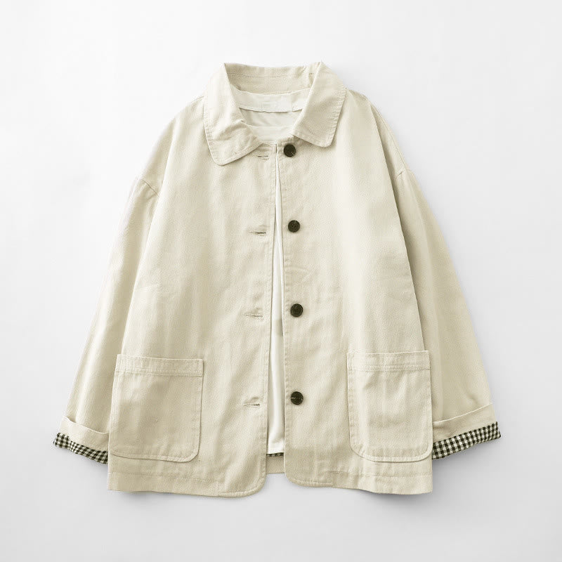 Buddha Stones Commute Patchwork Design Cotton Women's Jacket With Pockets