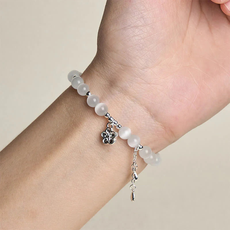 Buddha Stones Natural Cat's Eye Cherry Blossom Peace Bracelet