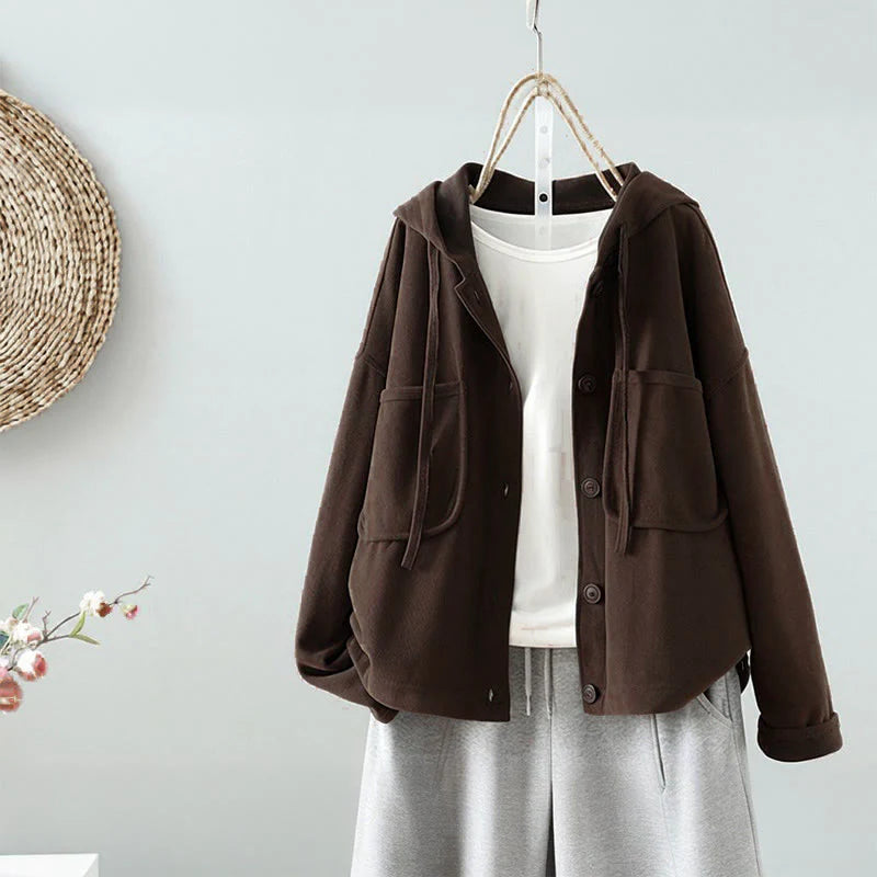 Buddha Stones Solid Color Buttons Down Decorative Pocket Women's Long Sleeve Cardigan