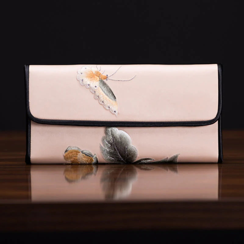Buddha Stones Peony Flower Su Embroidery Journey Shopping Long Purse Handbag