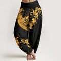 Buddha Stones Cotton Golden Plum Blossom Full Moon Pattern Women's Elastic Waist Harem Pants