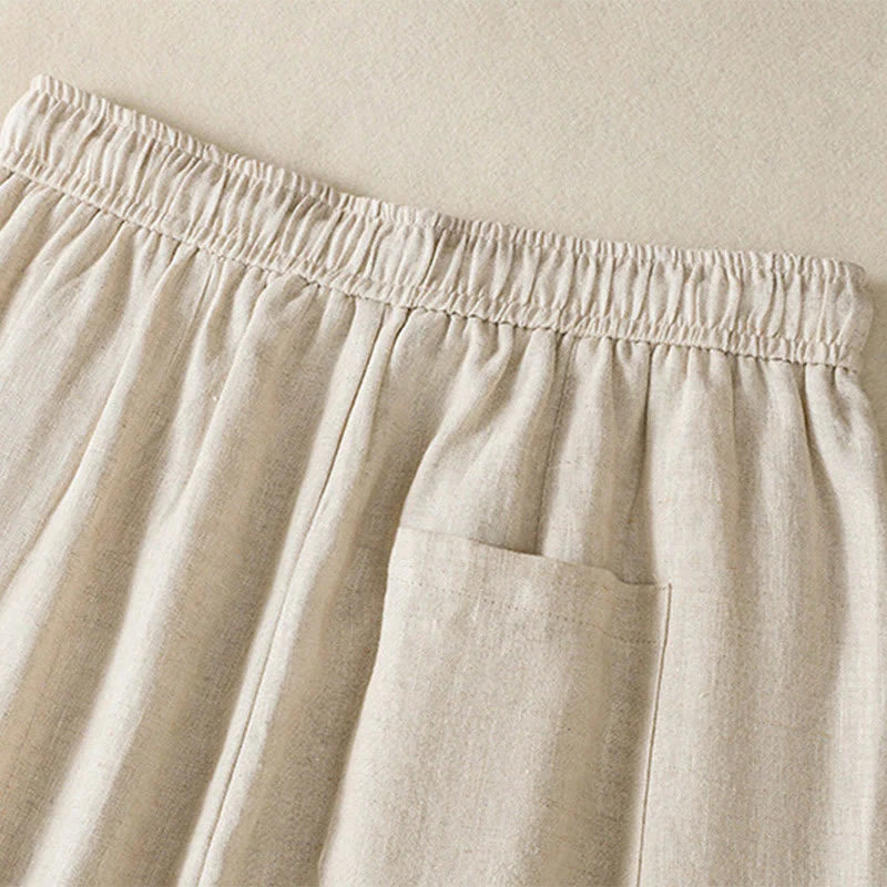 Buddha Stones Casual Embroided Bead Drawstring Women's Wide Leg Cotton Pants With Pockets