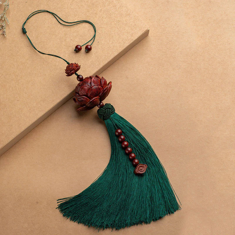 Buddha Stones Tibetan Small Leaf Red Sandalwood Lotus Luck Protection Tassel Decoration (Extra 35% Off | USE CODE: FS35)