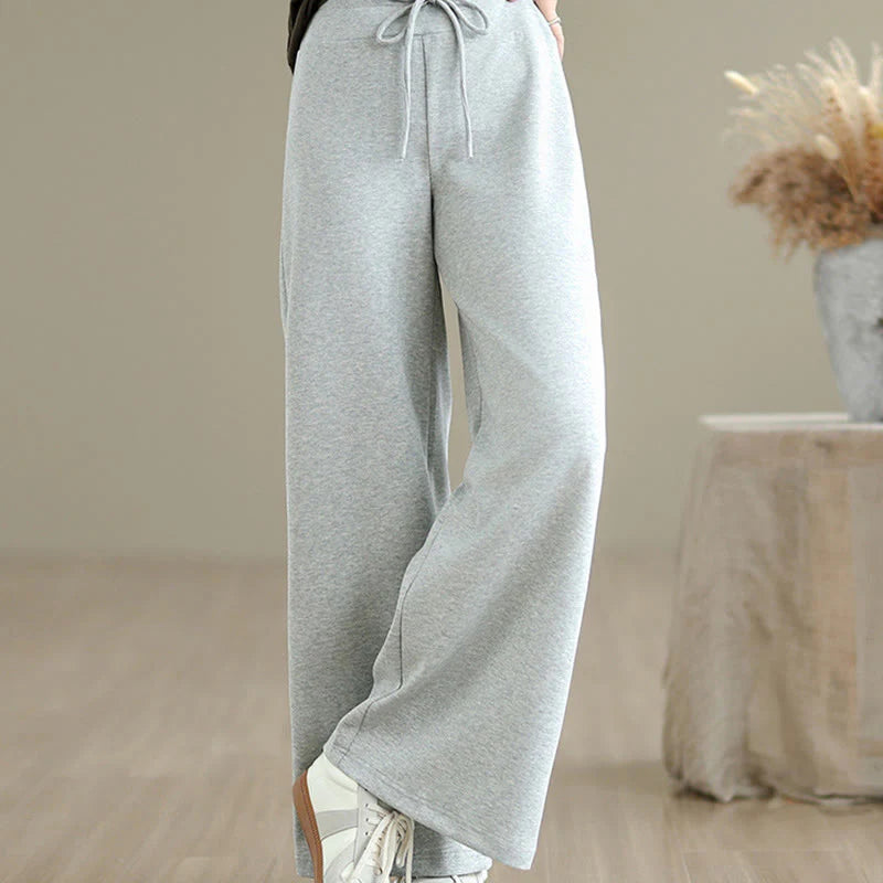 Buddha Stones Plain Drawstring Cotton Polyester Women's Wide Leg Pants With Pockets