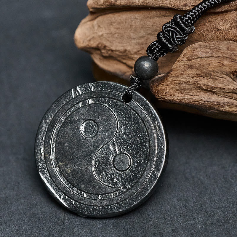 Buddha Stones Natural Authentic Shungite Stone Carved Yin Yang Protection Necklace Pendant