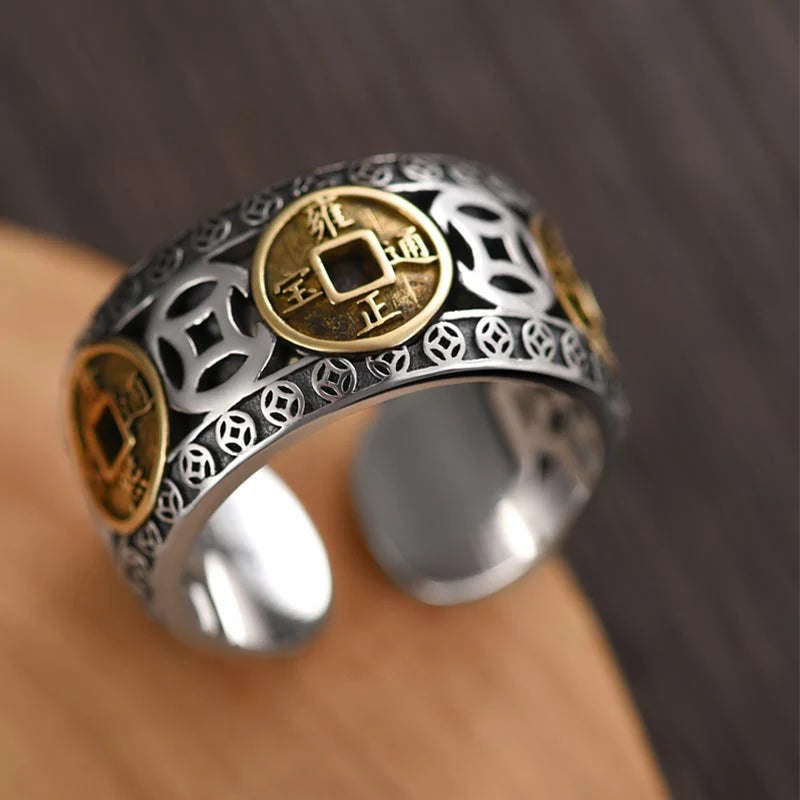 Buddha Stones Five-Emperor Coins Balance Adjustable Ring (Extra 30% Off | USE CODE: FS30)