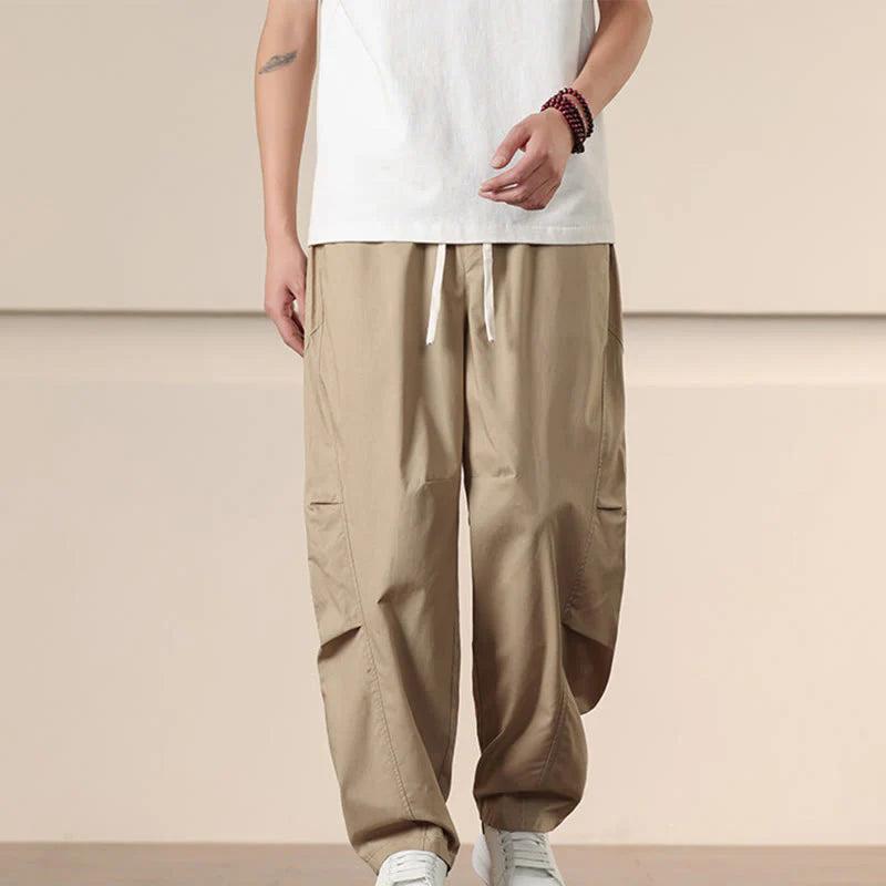 Buddha Stones Casual Vintage Solid Color Drawstring Men's Cargo Pants With Pockets