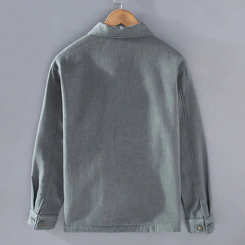 Buddha Stones Men's Plain Long Sleeve Thermal Fleece-Lined Ramie Linen Cotton Jacket With Pockets