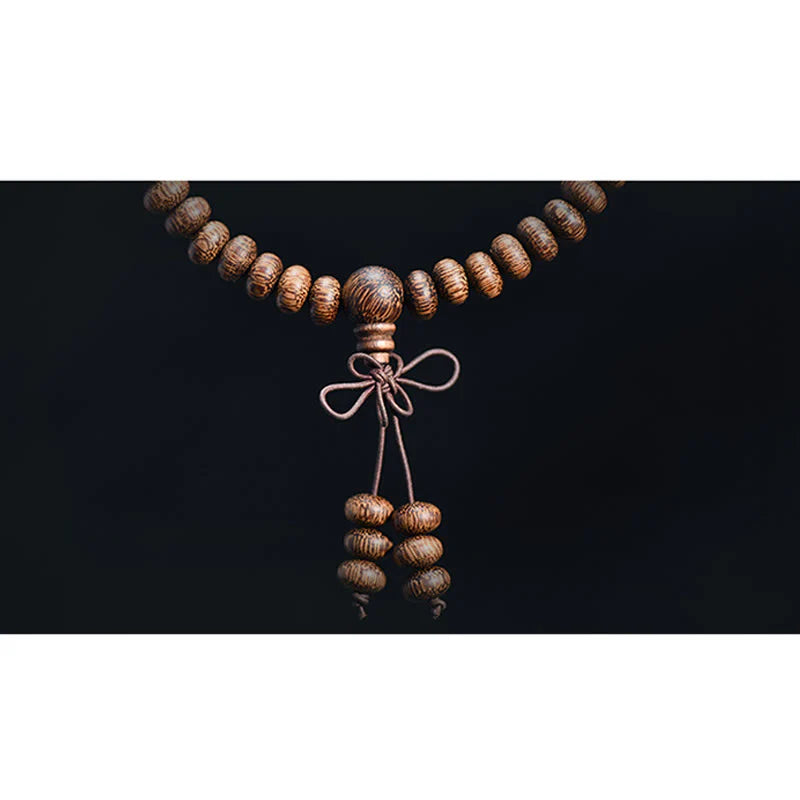 Buddha Stones 108 Textured Wood Beads Calm Energy Mala