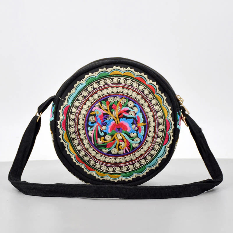 Buddha Stones Money Tree Galsang Inula Flower Peony Rose Peacock Double-Sided Embroidery Canvas Shopping Purse Handbag Crossbody Bag