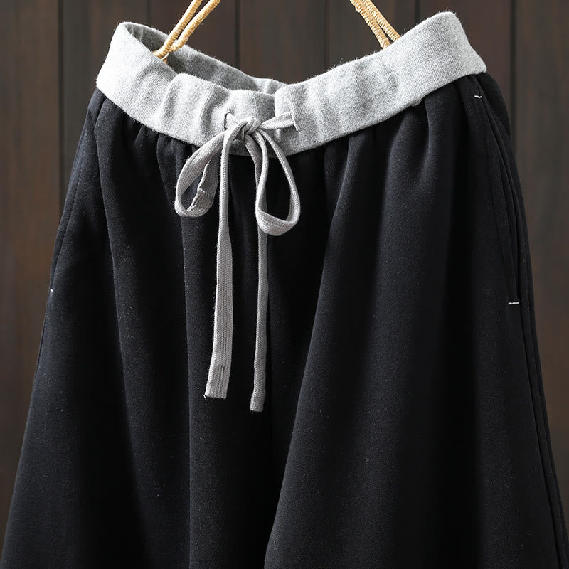 Buddha Stones Fall Solid Color-Blocked Women's Cotton Pants With Pockets