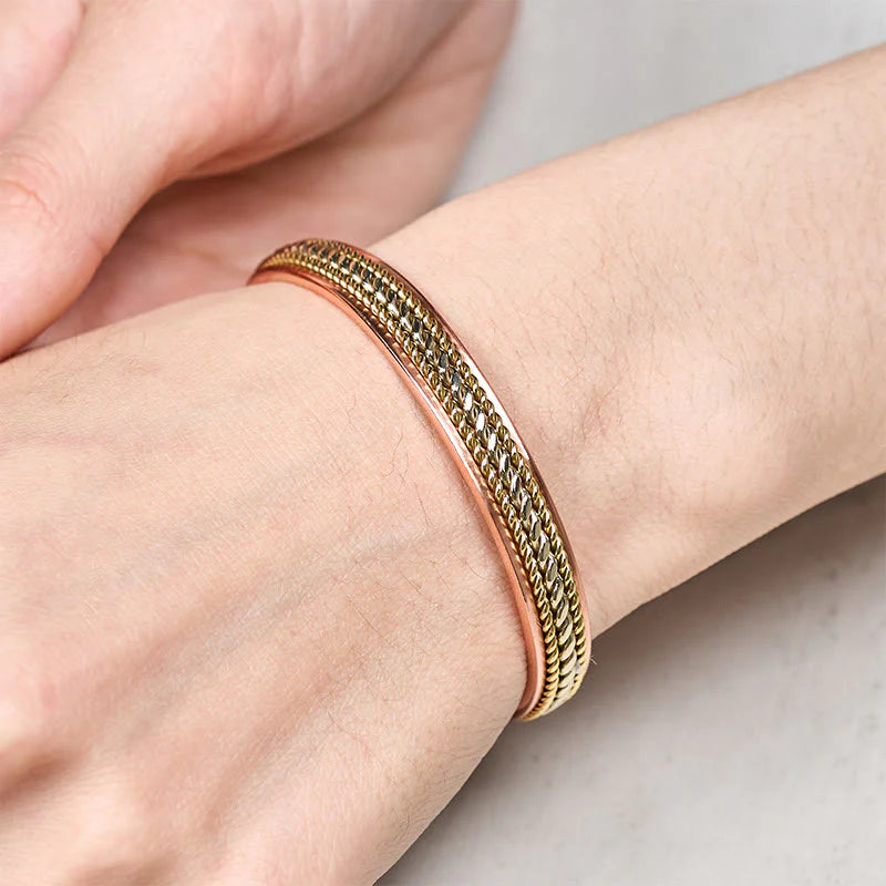 Buddha Stones Retro Twisted Copper Balance Luck Open Adjustable Cuff Bracelet Bangle