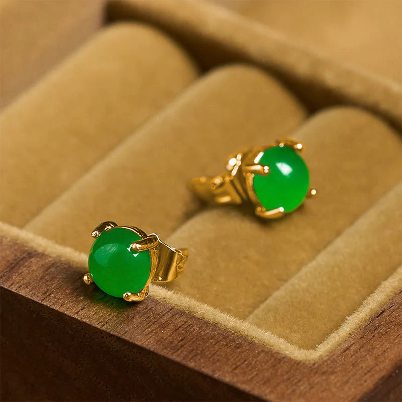 Buddha Stones Jade 925 Sterling Silver Abundance Earrings