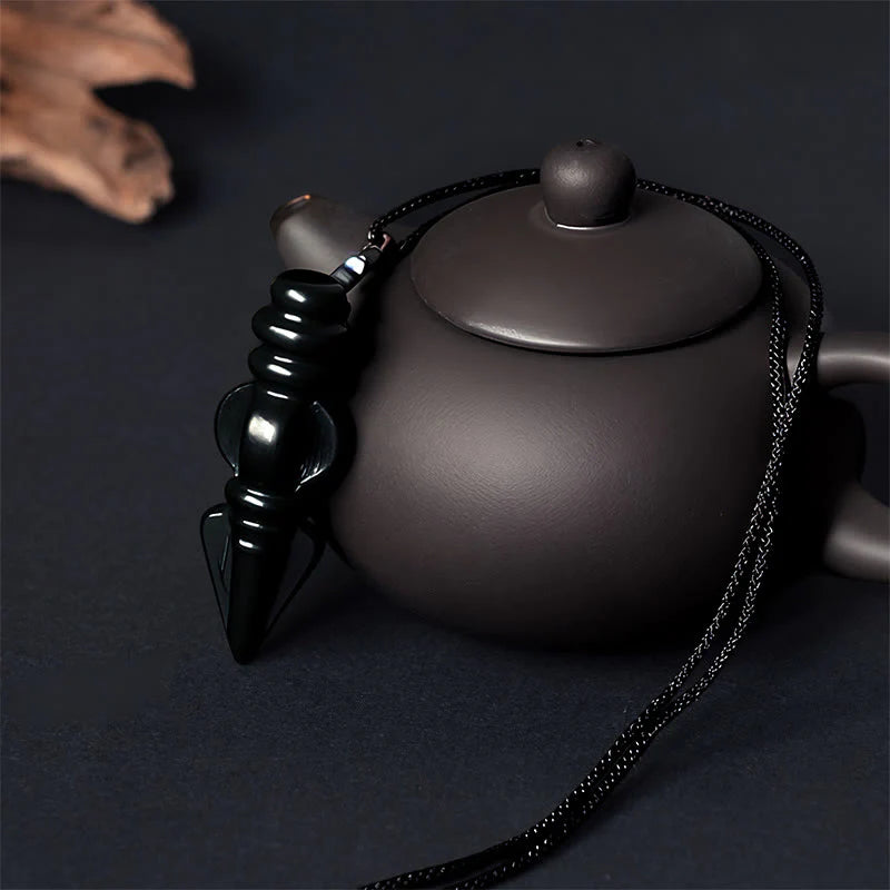 Buddha Stones Tibetan Hetian Cyan Jade Pestle Vajra Dorje Star Harmony Necklace Pendant