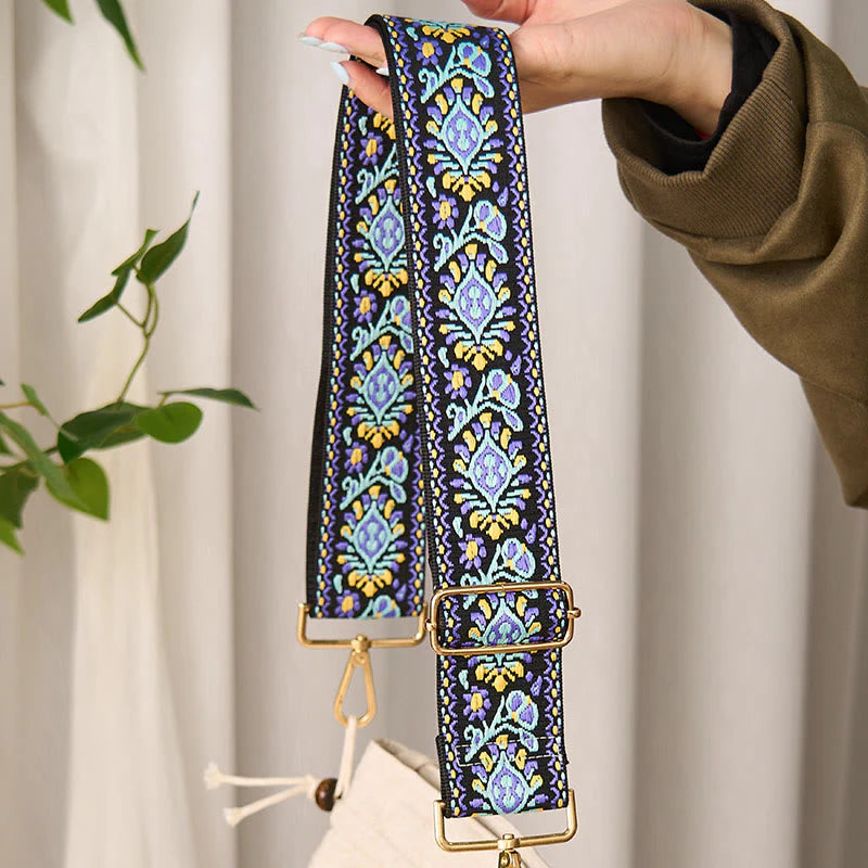 Buddha Stones Bohemian Flower Geometric Stripes Embroidery Adjustable Handbags Crossbody Shoulder Bag Purse Straps Replacement