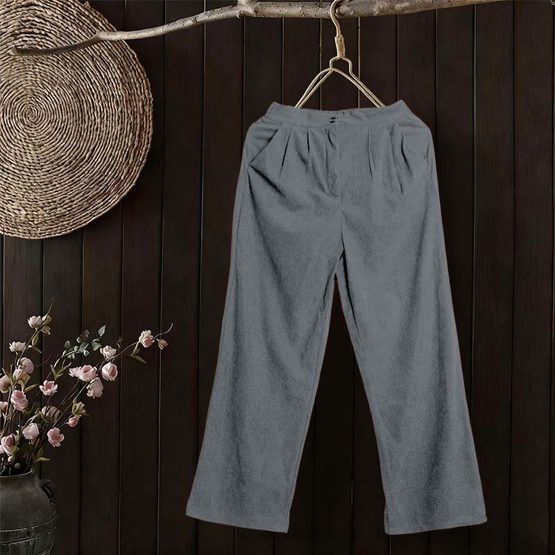 Buddha Stones Casual Corduroy Straight-leg Women's Pants With Pockets