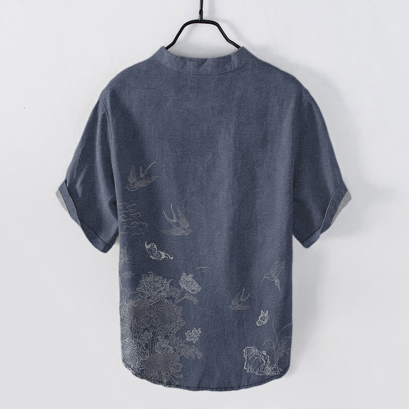 Buddha Stones Swallow Lotus Butterfly Men's Short Sleeve Shirt