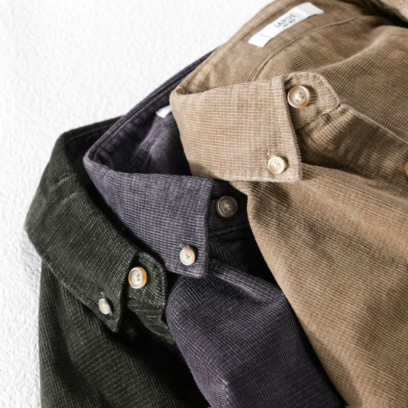 Buddha Stones Casual Corduroy Solid Color Men's Long Sleeve Cotton Thickened Jacket With Pockets