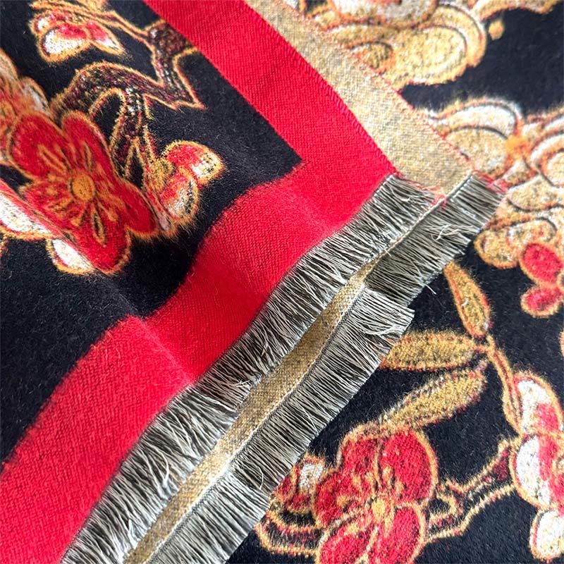Buddha Stones Winter Crane Plum Blossom Auspicious Clouds Pattern Tassels Cozy Scarf Shawl