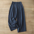 Buddha Stones Women's Fall Commute Solid Color Zipper Design Cotton Wide Leg Pants With Pockets