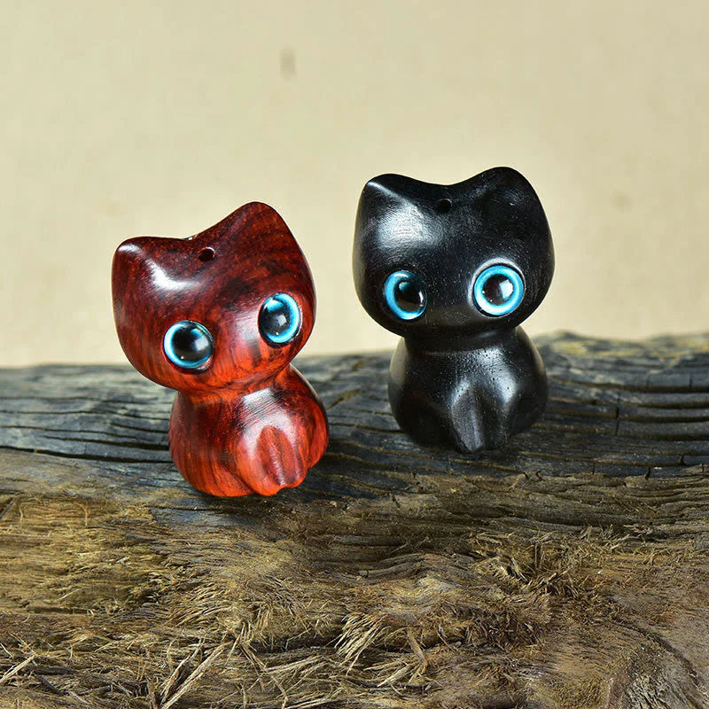 Buddha Stones Ebony Wood Small Leaf Red Sandalwood Cute Cat Animals Calm Decoration