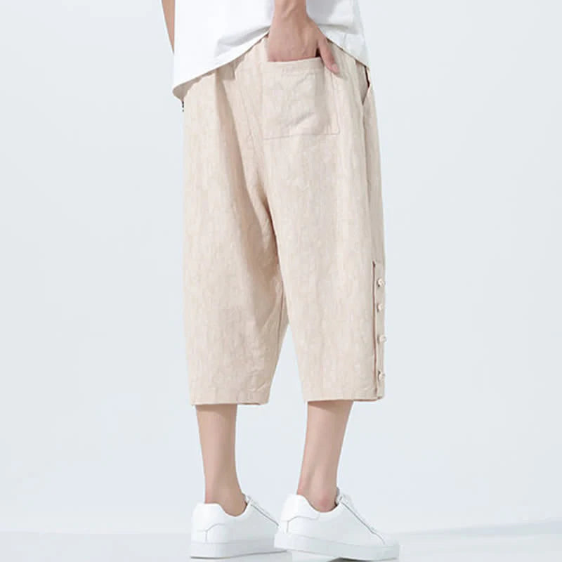 Buddha Stones Summer Drawstring Elastic Waist Men's CapriÂ Tapered Pants