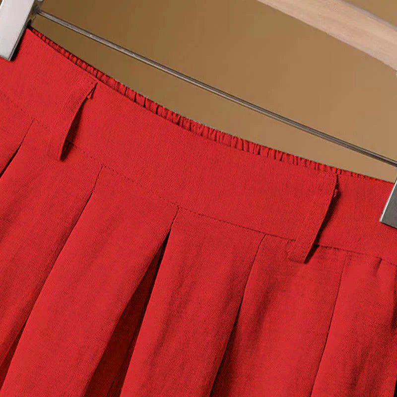 Buddha Stones Summer Casual Pure Color 7-8 Length Cotton Linen Women's Wide Leg Pants