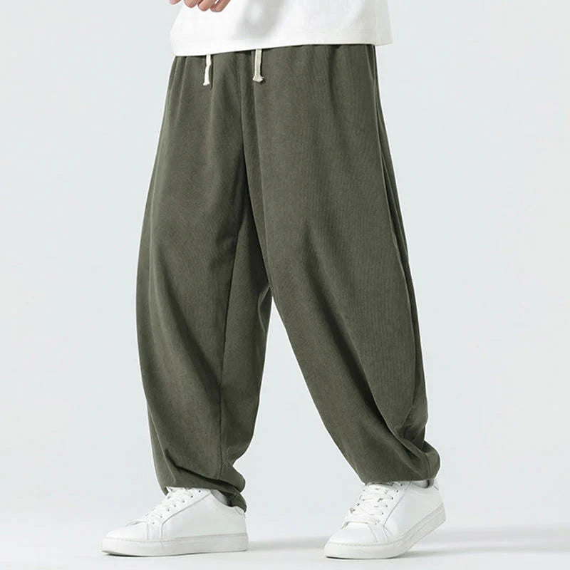 Buddha Stones Fall Solid Color Corduroy Men's Harem Pants With Pockets