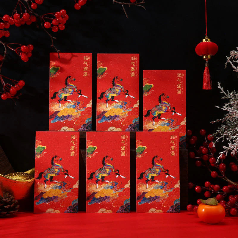 Buddha Stones Year Of The Horse 2026 New Year Blessings 6pcs Chinese Red Envelope