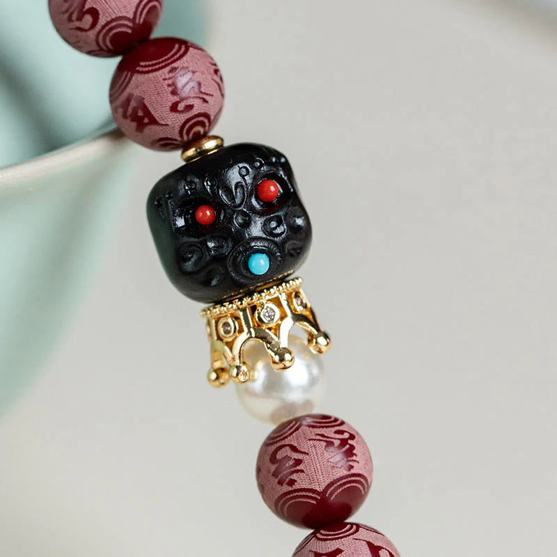 Buddha Stones Red Bodhi Seed Om Mani Padme Hum Lotus Engraved Harmony Bracelet (Extra 30% Off | USE CODE: FS30)