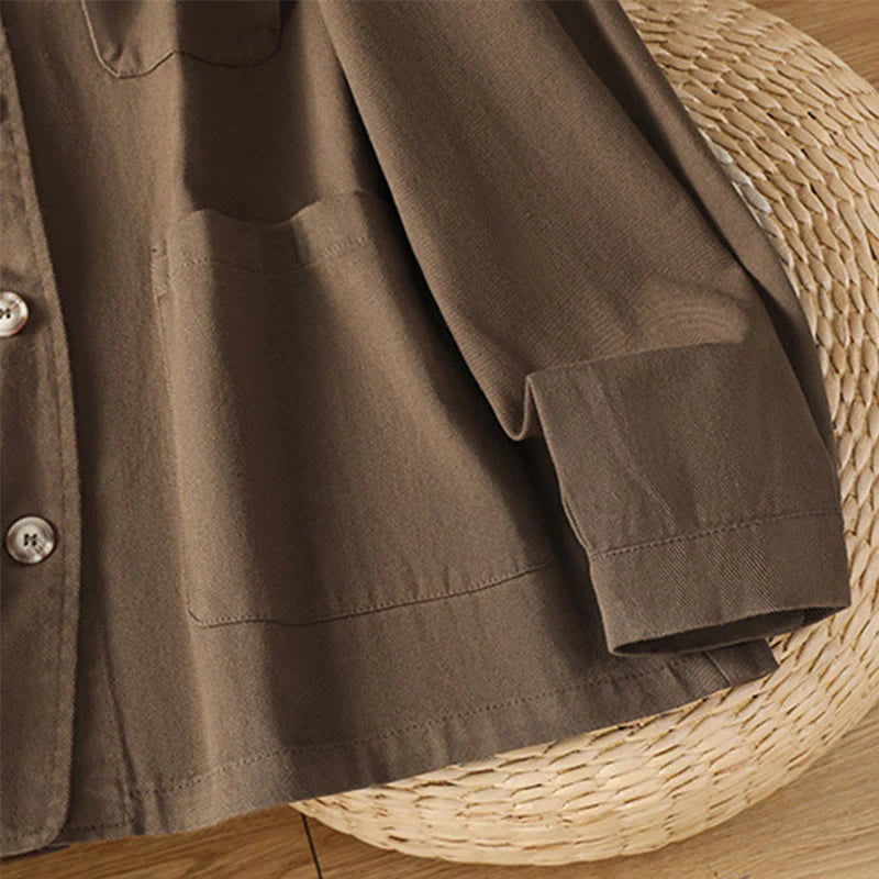 Buddha Stones Casual Women's Long Sleeve Stand Collar Cotton Polyester Shirt With Pockets