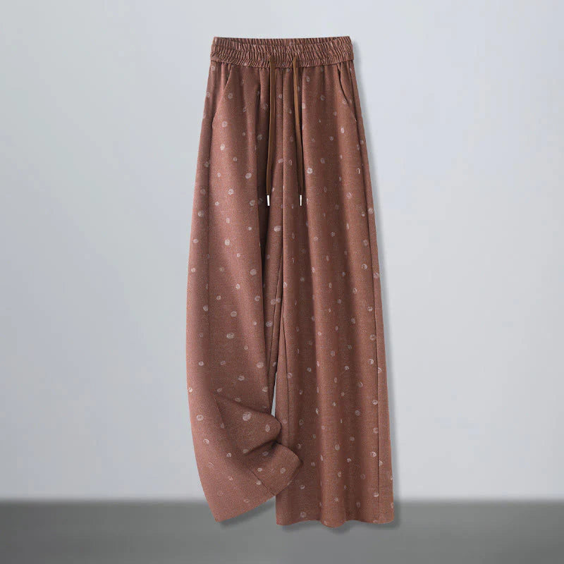 Buddha Stones Casual White Dots Pattern Polyester Women's Wide Leg Pants With Pockets