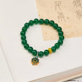 Buddha Stones Natural Green Agate Yellow Agate Lotus Charm Success Beaded Bracelet