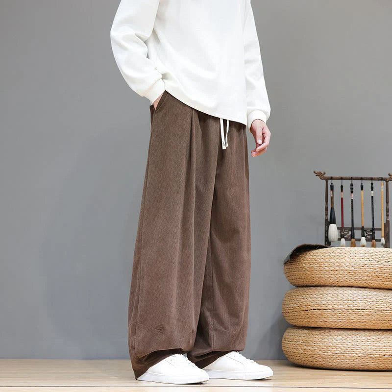 Buddha Stones Plain Color Pure Cotton Corduroy Men's Harem Pants With Pockets
