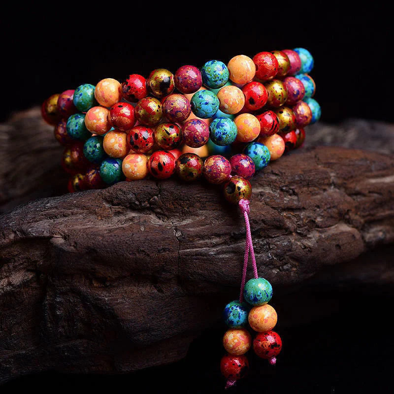 Buddha Stones Multicolored Lacquer 108 Mala Beads Craft Sandalwood Protection Multilayer Bracelet