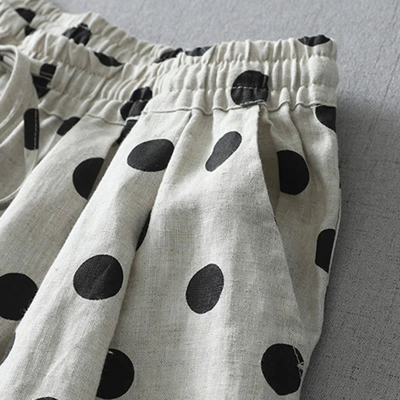 Buddha Stones Polka Dot Floral Pattern Pattern Women's Cotton Linen Harem Pants With Pockets