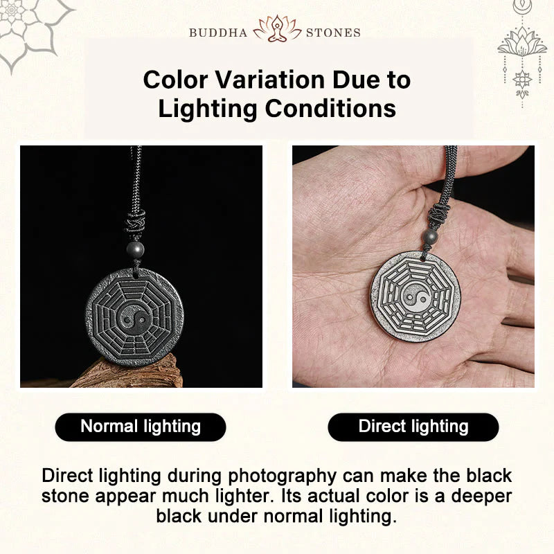 Buddha Stones Authentic Shungite Stone Yin Yang Bagua Protection Necklace Pendant