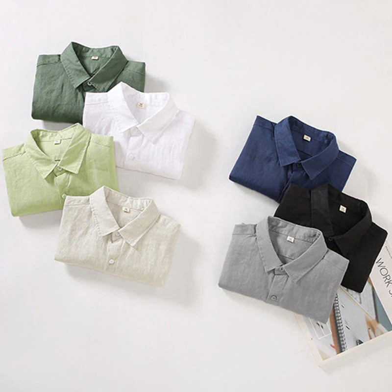 Buddha Stones Spring Men's Casual Pure Color Linen Long Sleeve Shirt With Pocket