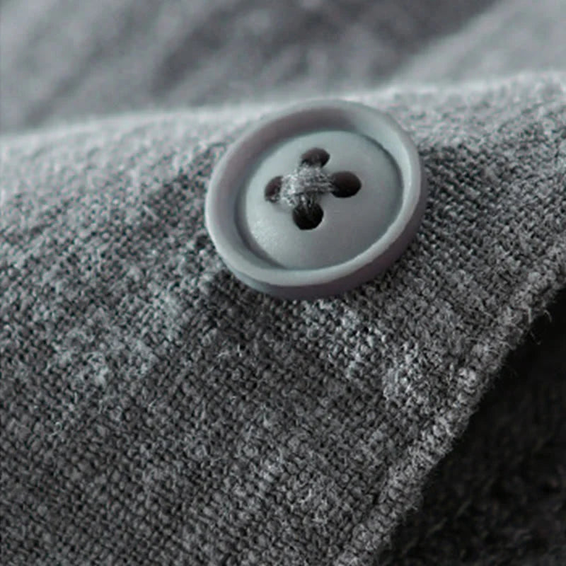 Buddha Stones Commute Fall Solid Color Lapel Men's Long Sleeve Cotton Linen Shirt With Pocket