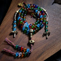 Buddha Stones Tibetan 108 Mala Beads Multicolored Liuli Glass Bead Chinese Zodiac Nine Palaces Eight Diagrams Charm Bracelet