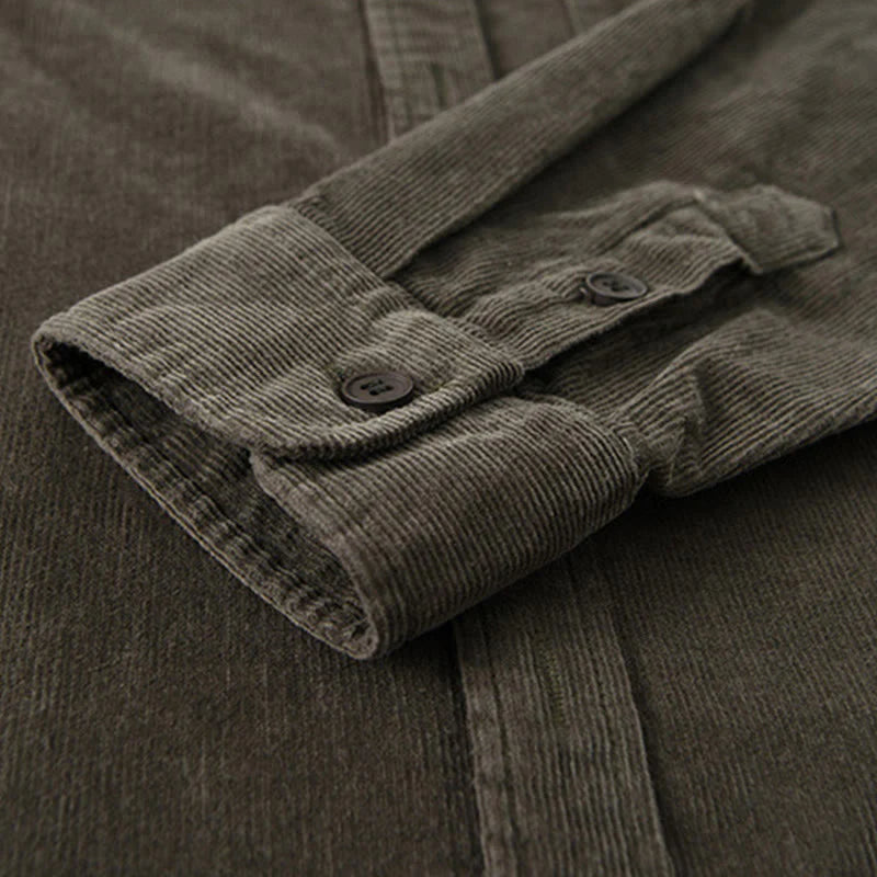 Buddha Stones Plain Button Down Cotton Corduroy Men's Long Sleeve Jacket