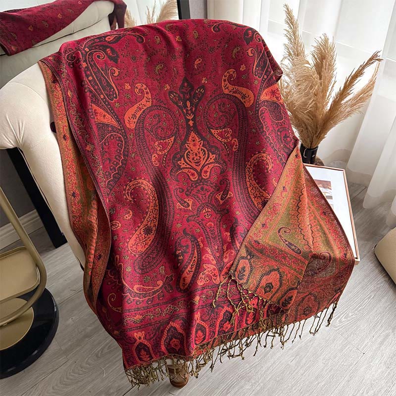 Buddha Stones Spring Floral Paisley Pattern Scarf Shawl With Tassels