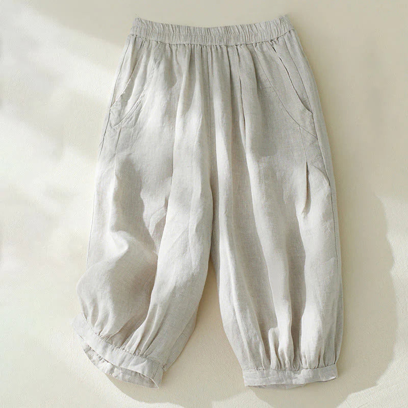 Buddha Stones Commute Pure Color High Waist Women's Harem Pants With Pockets