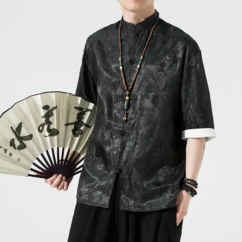 Buddha Stones Summer Cashew Flowers Pattern Men's Frog-Button Half Sleeve Shirts